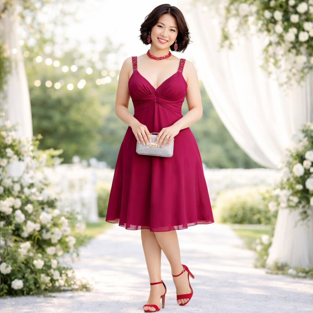 Davids Bridal Fuchsia Chiffon Cocktail Dress Size 12 Beaded Straps Wedding Guest